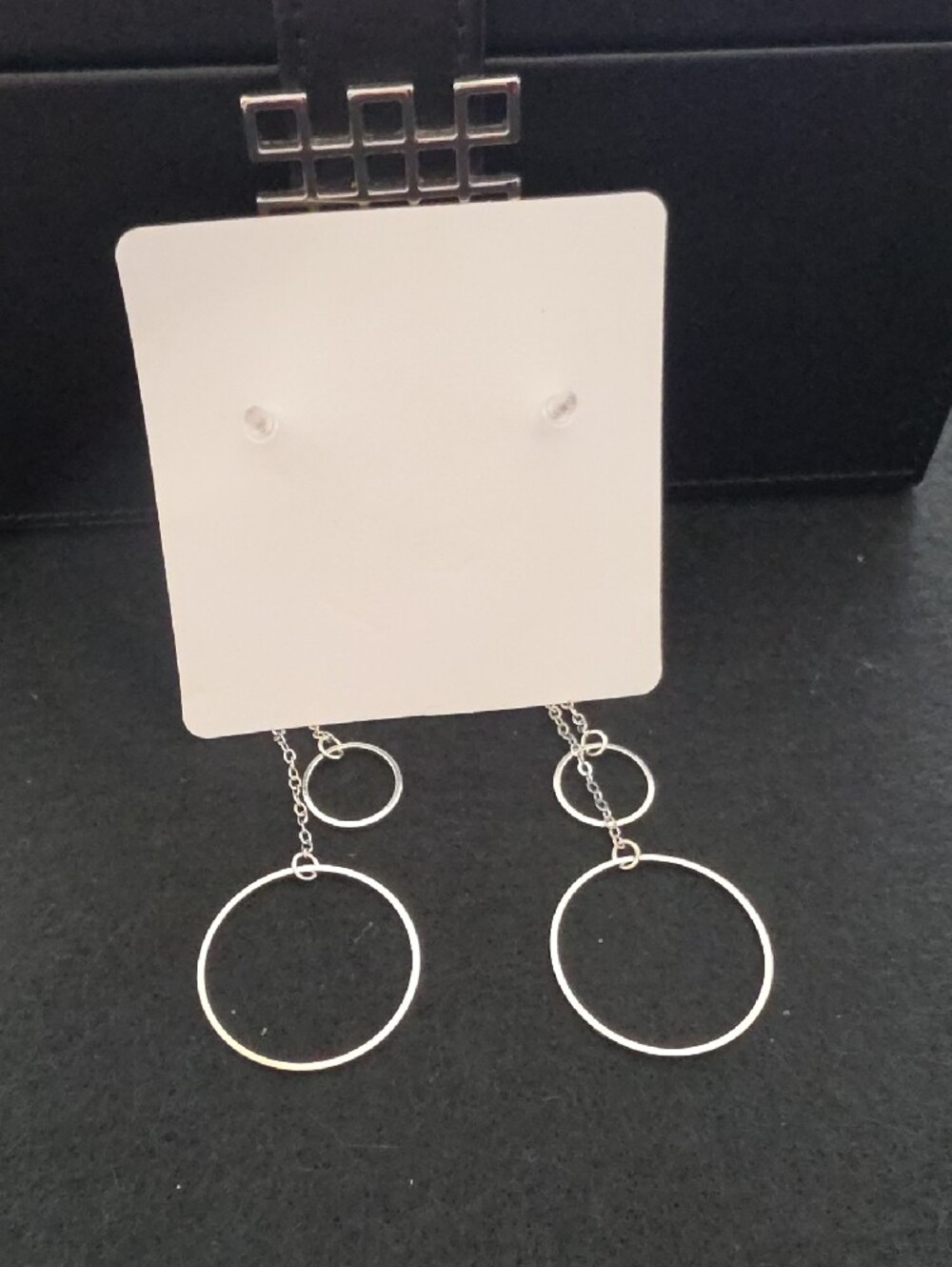 Silver Double Hoop Drop Earrings - Women Jewelry - Picture 2 of 3
